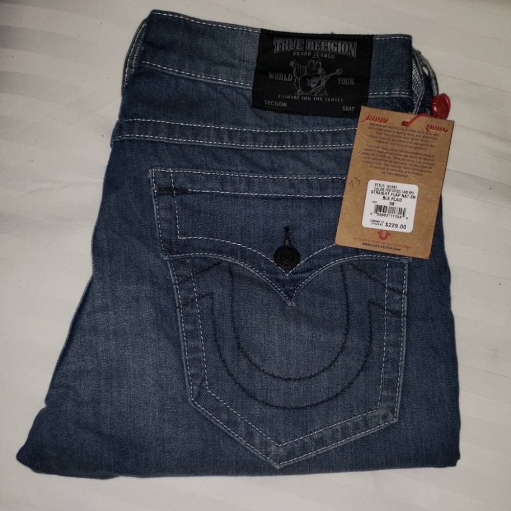 TRUE RELIGION MENS PLAID LINING STRAIGHT JEAN FLAP - Picture 2 of 7